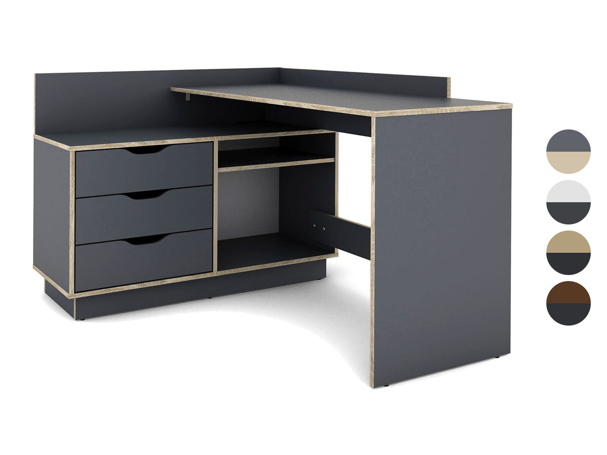 Bureau d'angle Belfast avec compartiments, 129 x 105 x 83 cm