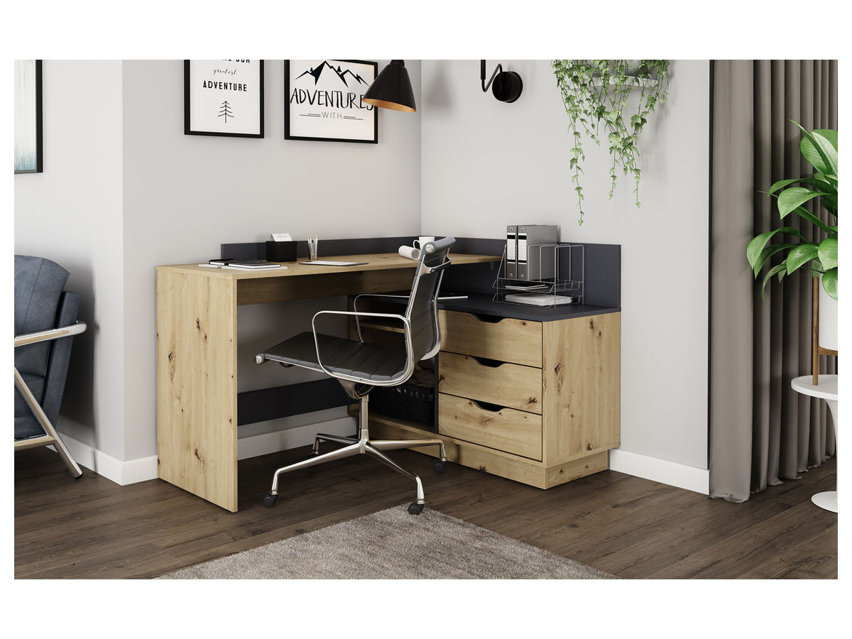 Bureau d'angle Belfast avec compartiments, 129 x 105 x 83 cm