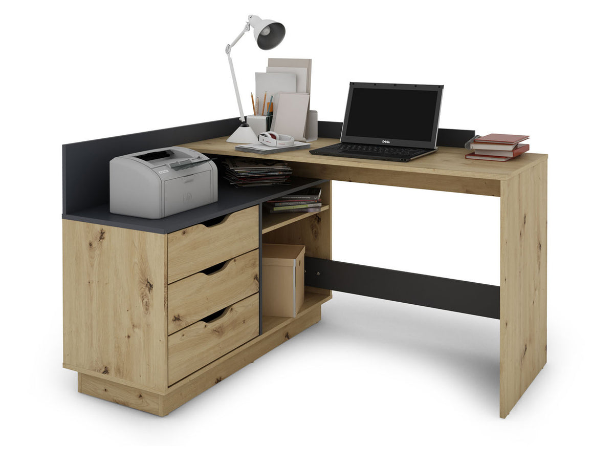 Bureau d'angle Belfast avec compartiments, 129 x 105 x 83 cm