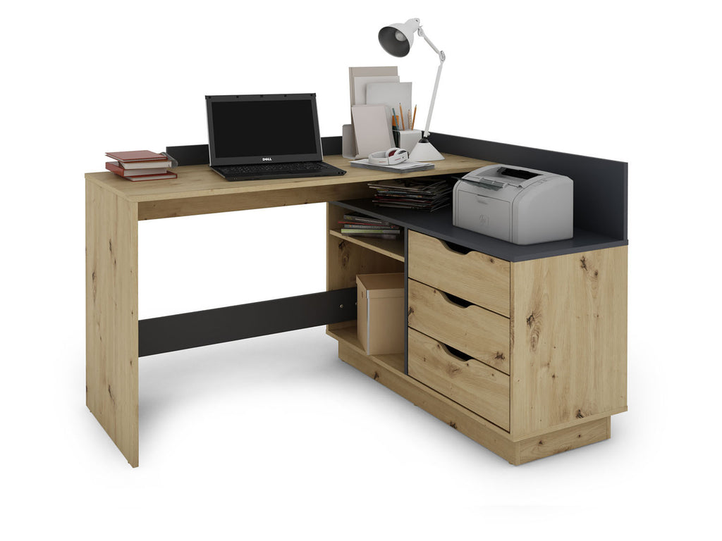 Bureau d'angle Belfast avec compartiments, 129 x 105 x 83 cm