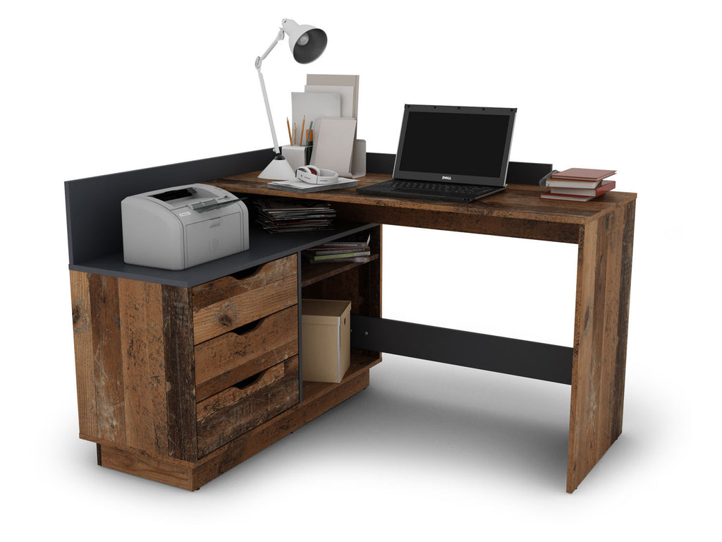 Bureau d'angle Belfast avec compartiments, 129 x 105 x 83 cm