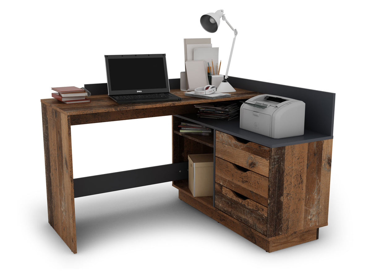 Bureau d'angle Belfast avec compartiments, 129 x 105 x 83 cm