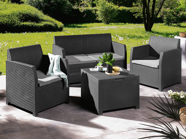 Salon de jardin, 4 pièces, anthracite/gris