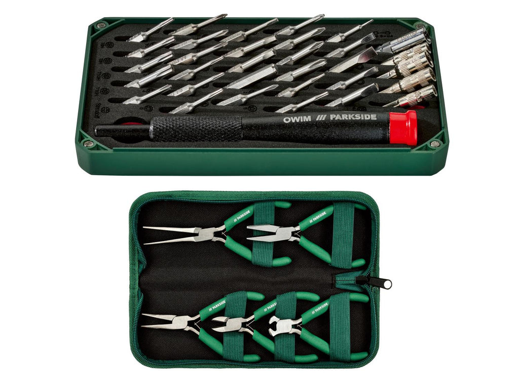 Coffret de tournevis de précision, 33 pièces / Coffret de pinces pour micromécanique, 5 pièces