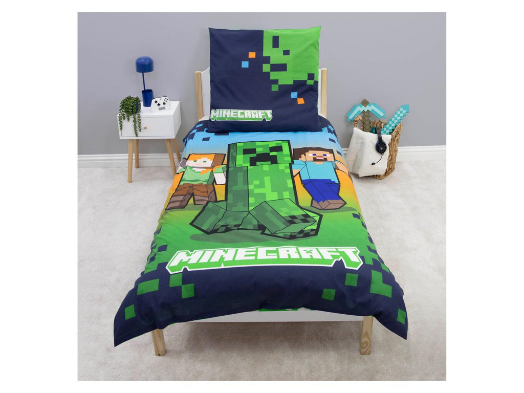 Parure de lit réversible Minecraft ou Pokémon, 140 x 200 cm