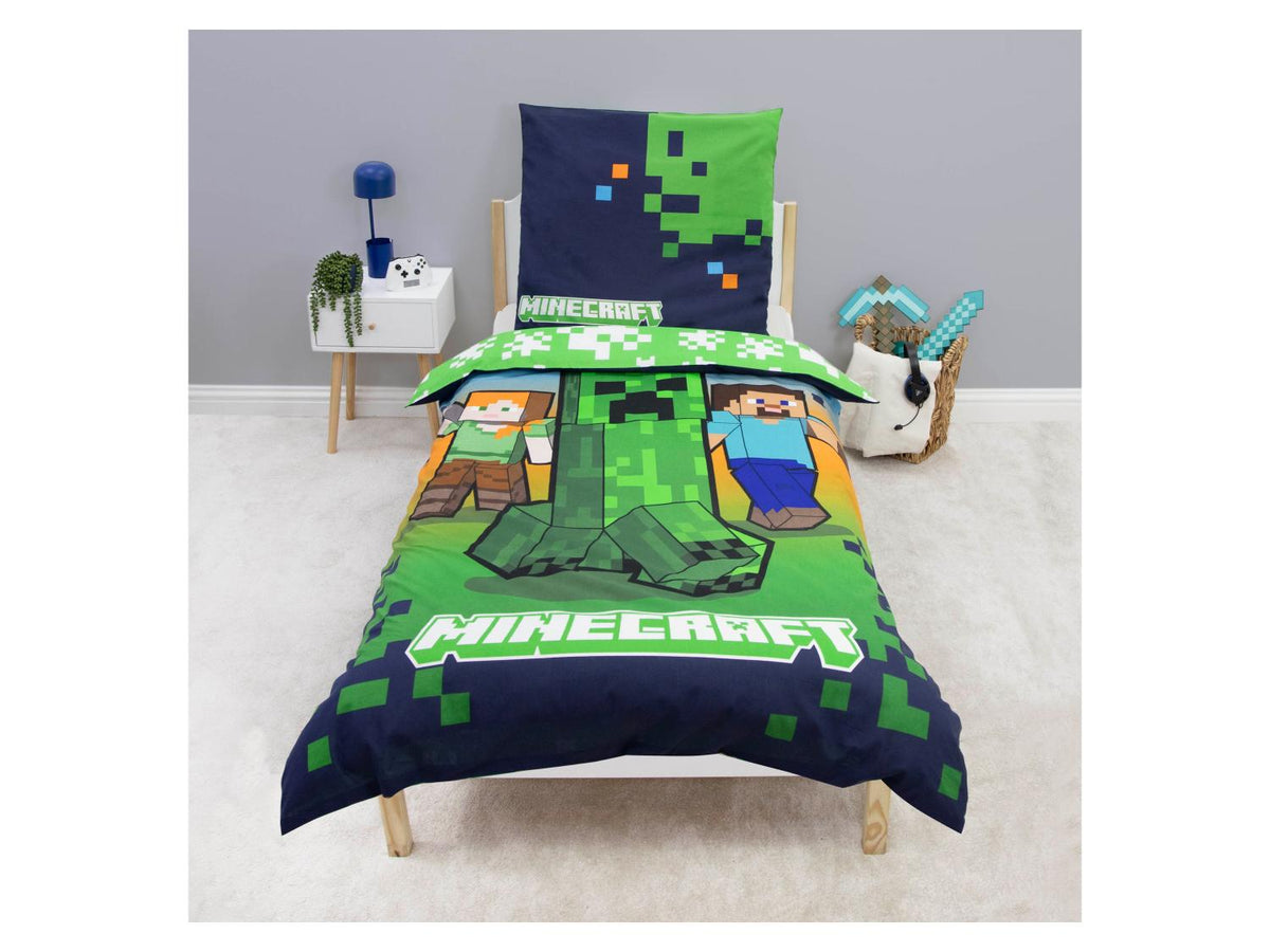 Parure de lit réversible Minecraft ou Pokémon, 140 x 200 cm
