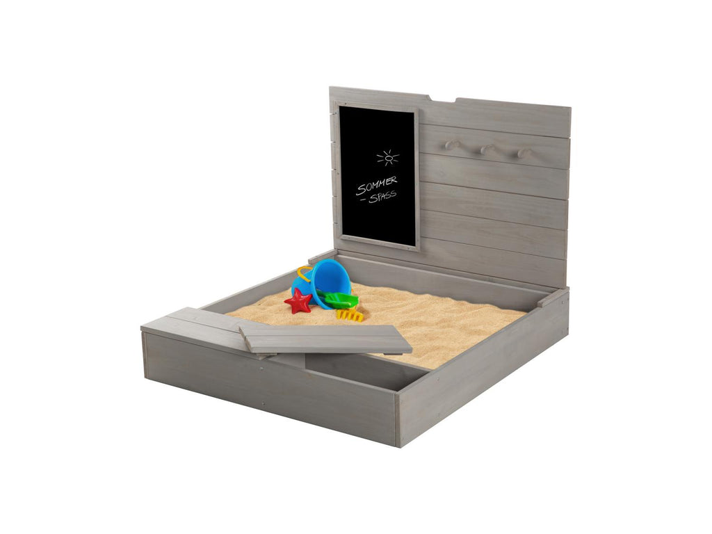 Bac à sable avec couvercle, tableau et crochets