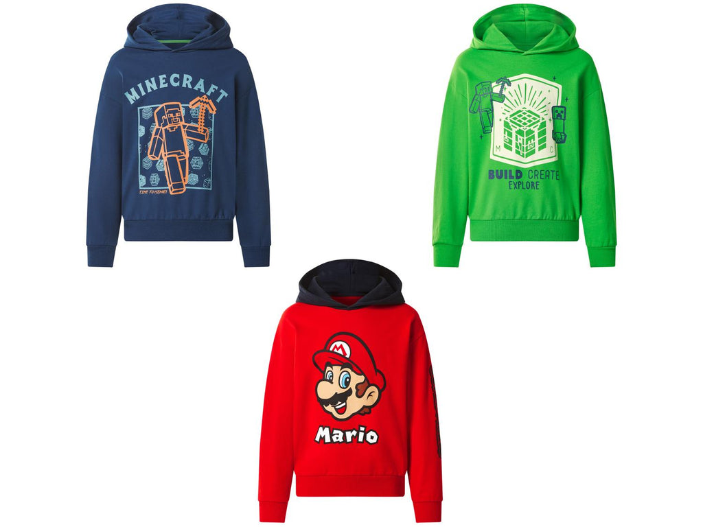 Sweat à capuche pour garçon, « Minecraft / Super Mario »