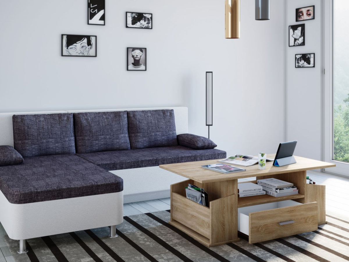 Table basse Junata, avec tiroir, 44 x 110 x 52 cm