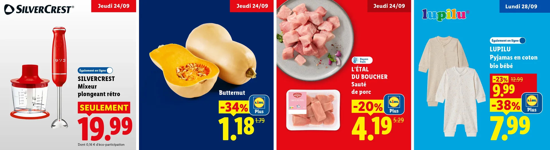 Un mixeur plongeant rétro, une courge butternut, un sauté de porc et des pyjamas en coton bio bébé